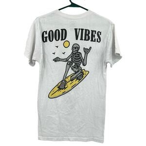 Call Your Mother Size Small Shirt White Graphic Print Tee Good Vibes Surfer Crew